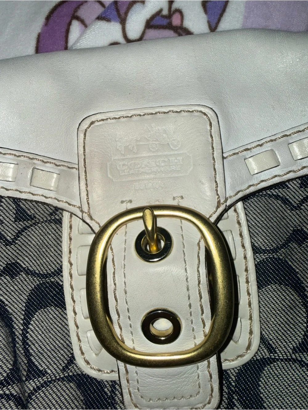Coach Gray Signature Canvas Shoulder Bag with Ivory Trim